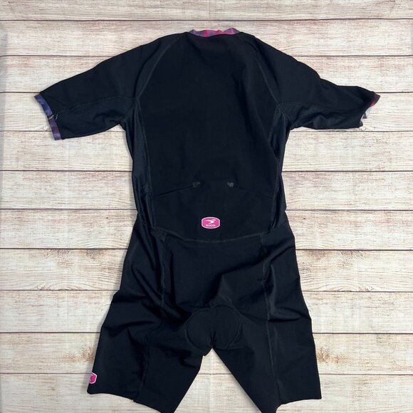 Sugoi Womens Cycling Tri Suit Large Black Pink One Piece Triathlon Padded Shorts - Picture 2 of 16